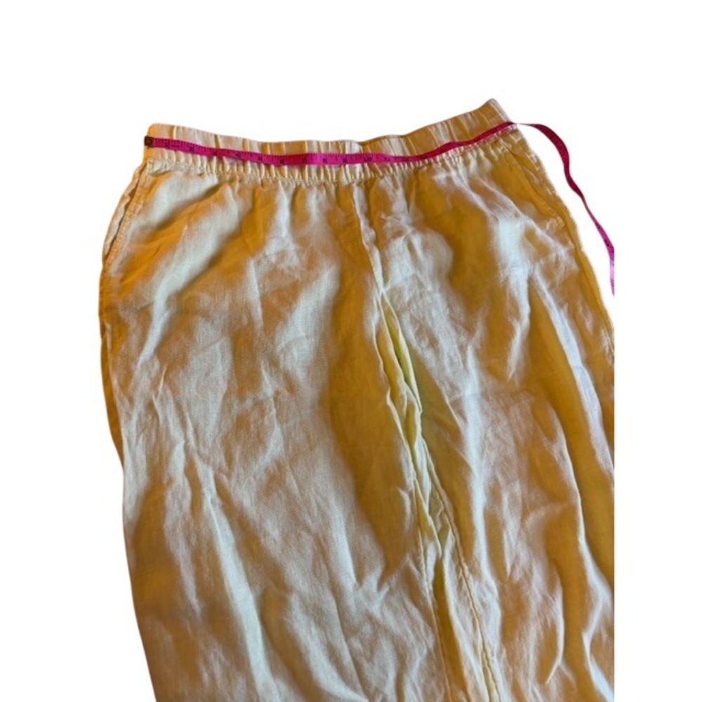 Pure Jill J Jill Yellow Linen Crop Pants Petite Large Elastic Waist Embroidered - Picture 8 of 10